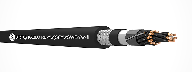RE-Yw(St)YwSWBYw-fl    90°C  /  500 V (~RE-Yw(St)YwQYw-fl) Cu/PVC/OSCR/PVC/SWB/PVC/MC